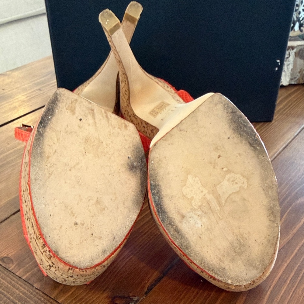 Pelle Moda Red/Orange Cork Platform Heels - Picture 4 of 5